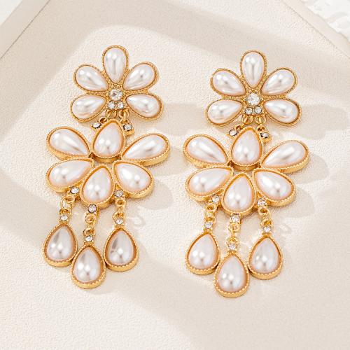 Plastic Pearl Zinc Alloy Earring, with Plastic Pearl, plated, micro pave cubic zirconia & for woman, gold 