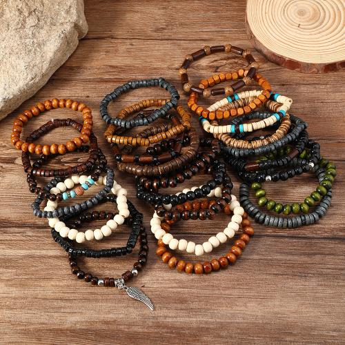 Wood Bracelets, with Zinc Alloy, 25pcs & vintage & multilayer & for man, mixed colors 