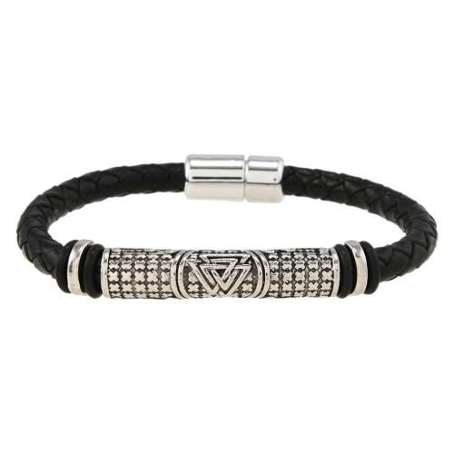 bracelet de cordon en PU , cuir PU, avec alliage de zinc, poli, styles différents pour le choix & pour homme, noire, Vendu par PC