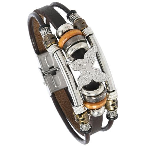 bracelet de cordon en PU , cuir PU, avec Acier inoxydable 304 & alliage de zinc, fait à la main, Vintage & pour homme, plus de couleurs à choisir, Vendu par PC