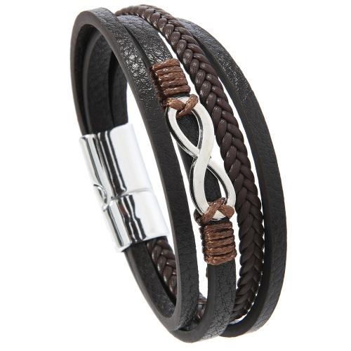 bracelet de cordon en PU , cuir PU, avec alliage de zinc, multicouche & pour homme, plus de couleurs à choisir, Vendu par PC