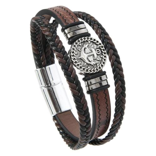 bracelet de cordon en PU , cuir PU, avec alliage de zinc, multicouche & pour homme, plus de couleurs à choisir, Vendu par PC