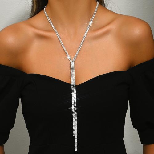 metal collar, con diamantes de imitación, con 6.3inch extender cadena, chapado, Joyería & para mujer, plateado, longitud:aproximado 18.9 Inch, Vendido por UD