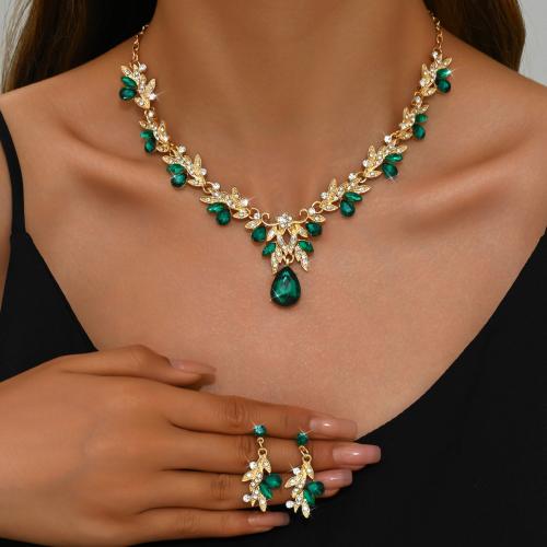 Zinc Alloy Jewelry Set, earring & necklace, with Crystal, plated, 2 pieces & for woman & with rhinestone 