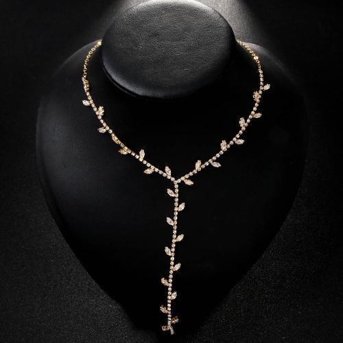 Brass Necklace, with 20cm extender chain, for woman & with rhinestone Approx 44.5 cm 