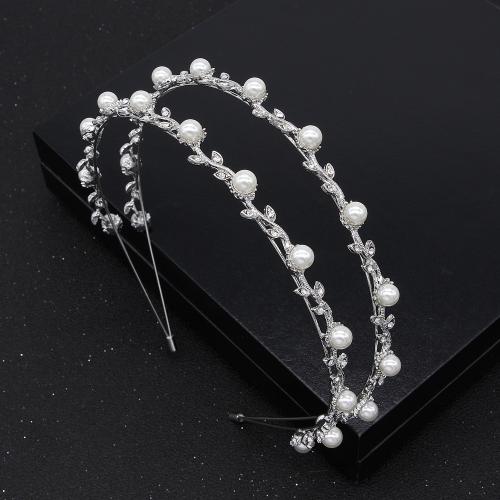 Hair Bands, Zinc Alloy, with Rhinestone & Plastic Pearl, fashion jewelry & for woman, silver color, diameter 130mm 