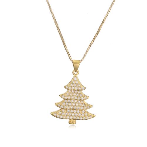 Christmas Jewelry Necklace, Brass, with 5cm extender chain, Christmas Tree, gold color plated, Christmas Design & fashion jewelry & micro pave cubic zirconia Approx 45 cm [