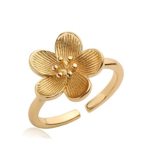 Anillo de dedo de latón, metal, Flor, chapado en color dorado, para mujer, Vendido por UD