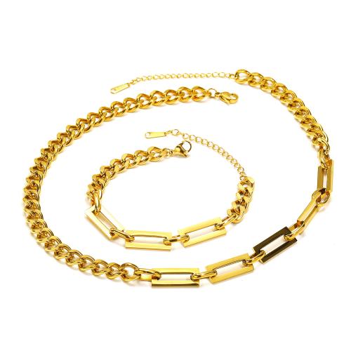 Titanio conjunto de joyas de acero, Partículas de acero, chapado en color dorado, Joyería & diferentes estilos para la opción, dorado, Vendido por UD