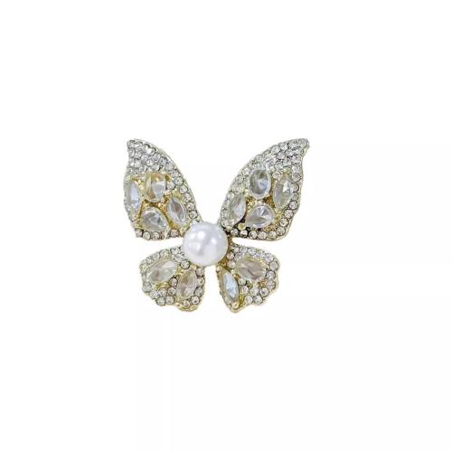 Cubic Zirconia Brooch, Zinc Alloy, with Plastic Pearl, Butterfly, plated, micro pave cubic zirconia & for woman 