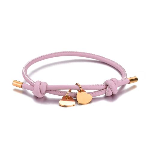 bracelet de cordon en PU , Acier inoxydable 304, avec cordon en cuir, Placage, Réglable & unisexe, plus de couleurs à choisir Environ 16 cm, Vendu par PC