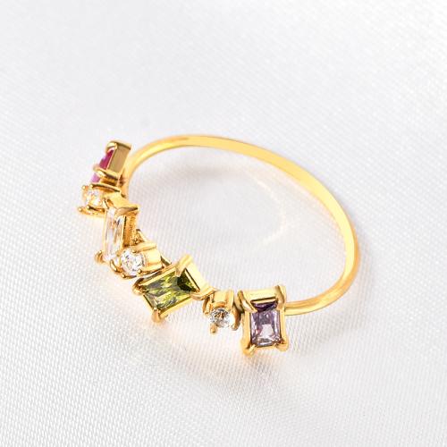 Titanium Steel Finger Ring  & for woman & with rhinestone, golden 