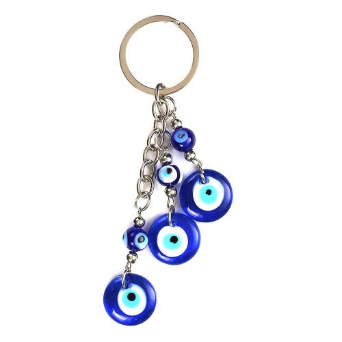 Böse Augen Murano Schlüsselanhänger, Lampwork, mit Zinklegierung, plattiert, Tragbar & Multifunktions, blau, verkauft von PC