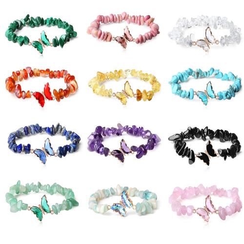 Bracelets de puce de pierre gemme, Gravier naturel, avec fil élastique & laiton, fait à la main, différents matériaux pour le choix & unisexe & avec strass Environ 18 cm, Vendu par PC[