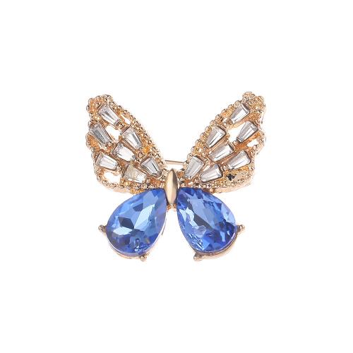 Crystal Brooch, Zinc Alloy, with Crystal, Butterfly, plated, for woman & with rhinestone, gold 