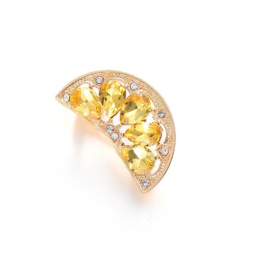 Crystal Brooch, Zinc Alloy, with Crystal, Lemon, plated, for woman & with rhinestone, gold 