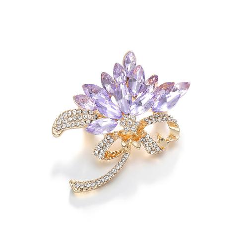 Crystal Brooch, Zinc Alloy, with Crystal, petals, plated, for woman & with rhinestone, purple 