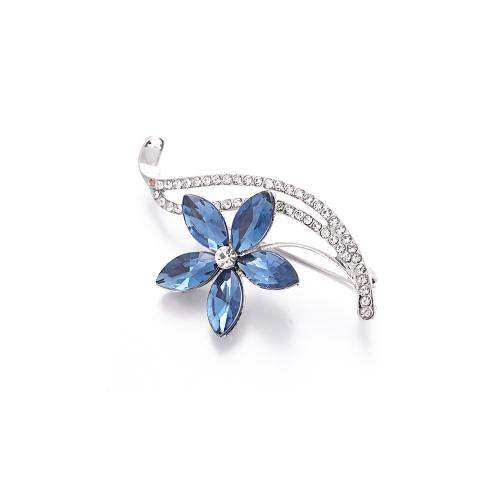 Crystal Brooch, Zinc Alloy, with Crystal, petals, plated, for woman & with rhinestone, blue 