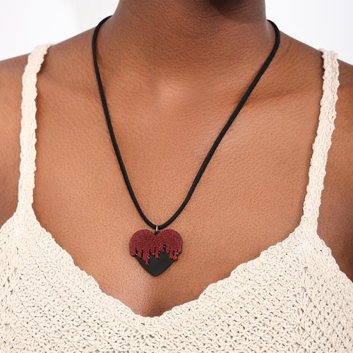 Collier acrylique, alliage de zinc, avec cordon en cuir & Acrylique, coeur, Placage, pour femme, noire, Vendu par PC