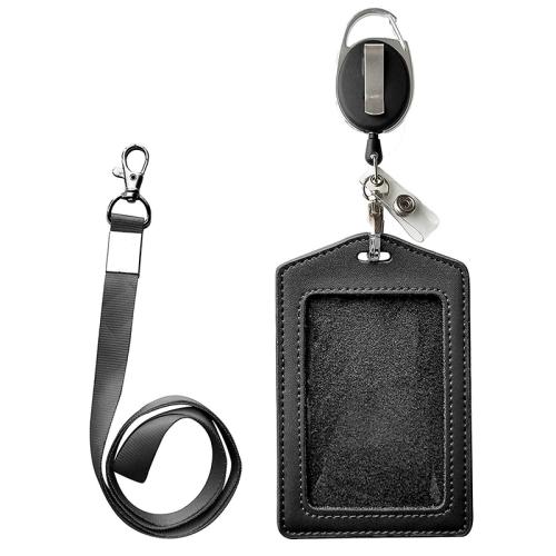 plastique ABS Longe titulaire de la carte, avec Cuir & alliage de zinc, Portable & multifonctionnel & rétractable, noire, Zinc alloy easy to pull 3.8CM*6.8CM, line length 65CM, pull 100 grams, certificate rope 1.5*90CM, soft real pickup sleeve 10.8*7.4CM, Vendu par fixé