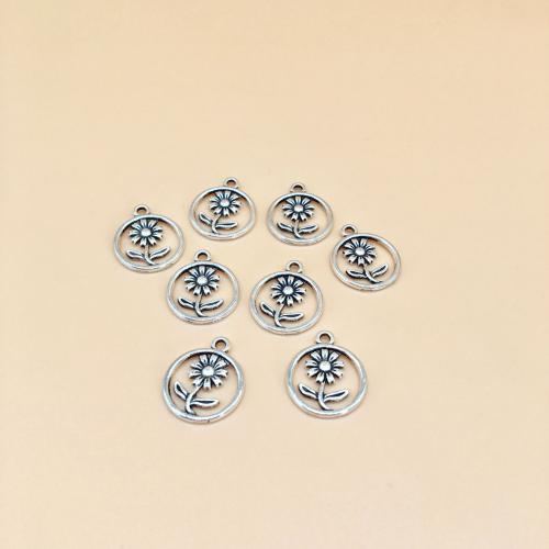 Colgantes de Aleación de Zinc en Forma Flor, Esférico, chapado en color de plata antigua, Bricolaje, 17x21mm, 100PCs/Bolsa, Vendido por Bolsa