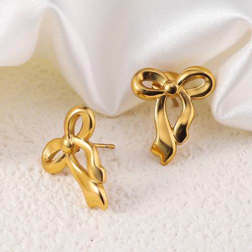 Серьги из нержавеющей стали, Нержавеющая сталь 304, Бантик, 18K позолоченный, ювелирные изделия моды & Женский, Золотой продается Пара
