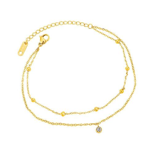 Stainless Steel Anklets Jewelry, 304 Stainless Steel, with 5cm extender chain, Double Layer & for woman & with rhinestone, golden Approx 20.5 cm 