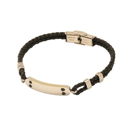 bracelet de cordon en PU , Acier inoxydable 304, avec cordon en cuir, bijoux de mode & unisexe & styles différents pour le choix, noire, Vendu par PC