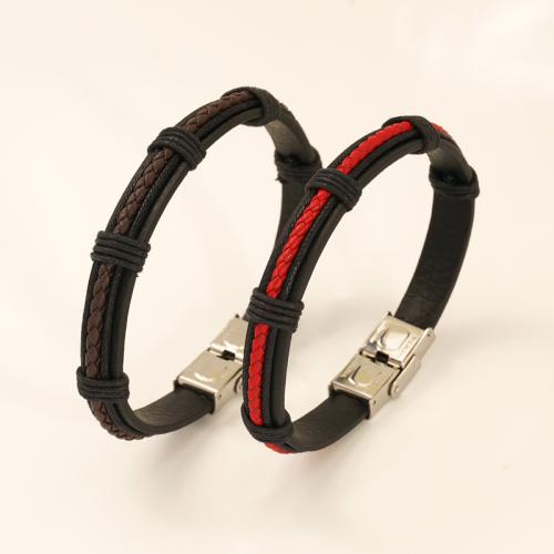 bracelet de cordon en PU , Acier inoxydable 304, avec Microfibre PU & corde de cire, fait à la main, bijoux de mode & unisexe & styles différents pour le choix, plus de couleurs à choisir, Vendu par PC