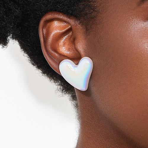 Resin Stud Earring, Heart, plated, for woman, white 