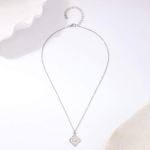 Collier en alliage de zinc, avec perle de plastique, Placage, pour femme, argent, Vendu par PC