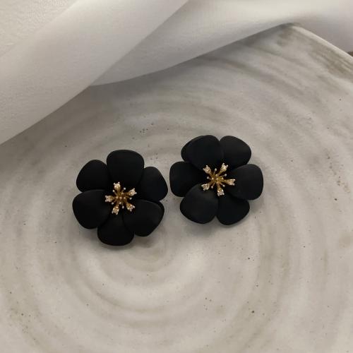 Boucle en laiton, fleur, bijoux de mode & pour femme, noire Vendu par paire