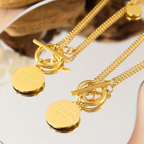 Titanium Steel Jewelry Necklace, Round, gold color plated, for woman, 15mm cm 