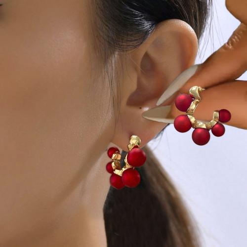 clou d'oreille en fer, Placage de couleur d'or, pour femme & émail, rouge, Vendu par paire[