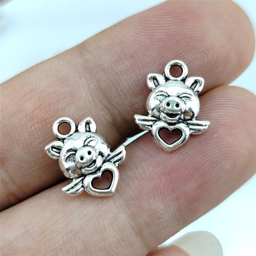 Подвески из цинкового сплава в форме животных, цинковый сплав, Свинья, плакированный цветом под старое серебро, DIY 100ПК/сумка, продается сумка