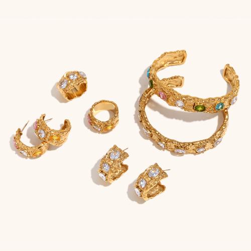 Bijoux strass en acier inoxydable Set, Acier inoxydable 304, Plaqué or 18K, styles différents pour le choix & pour femme & avec strass, Vendu par PC