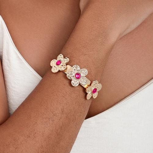 Zinc Alloy Cuff Bangle, petals, plated, micro pave cubic zirconia & for woman, gold 