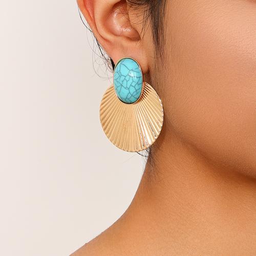 Boucle d'oreille en alliage Zinc turquoise, alliage de zinc, avec turquoise synthétique, Placage, pour femme, doré, Vendu par paire[