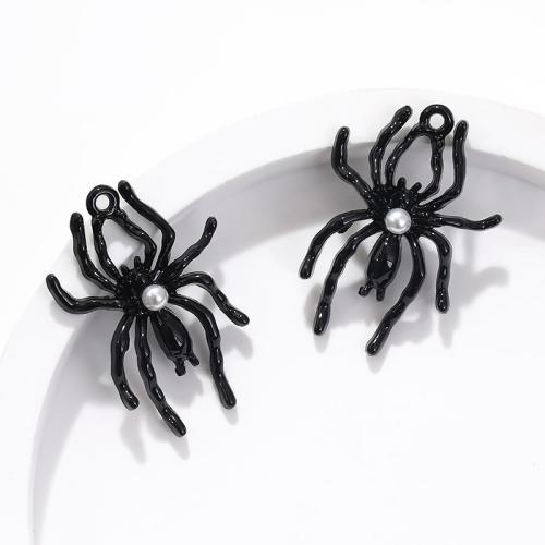 Подвески из цинкового сплава в форме животных, цинковый сплав, с Пластиковая жемчужина, Паук, пистолет черный покрытием, DIY 100ПК/сумка, продается сумка