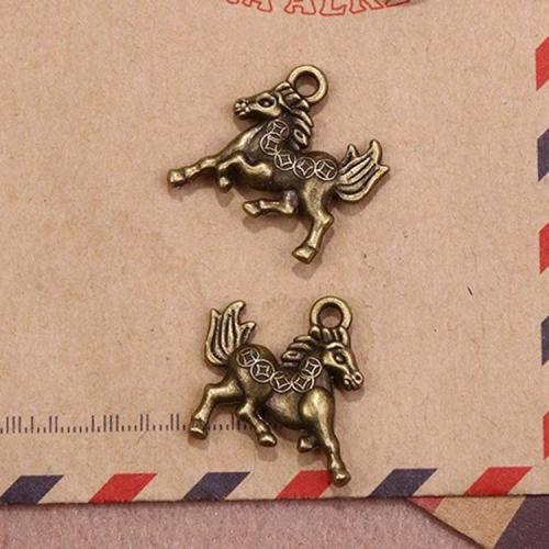 Подвески из цинкового сплава в форме животных, цинковый сплав, Лошадь, Покрытие под бронзу старую, DIY 100ПК/сумка, продается сумка