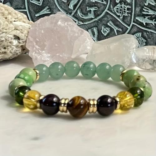 aventurine vert bracelet, avec Obsidienne & oeil de tigre & perles de citrine, Rond, fait à la main, bijoux de mode & unisexe Environ 7.87 pouce, Vendu par PC