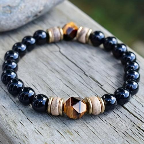 Obsidienne bracelet, avec oeil de tigre, fait à la main, bijoux de mode & unisexe Environ 7.28 pouce, Vendu par PC