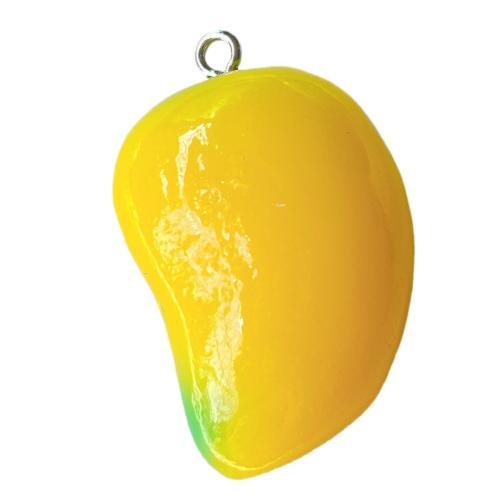 Imitación Fruit Resina colgante, con fundición, Mango, engomada de gota, Bricolaje, amarillo, 35x23mm, aproximado 100PCs/Bolsa, Vendido por Bolsa