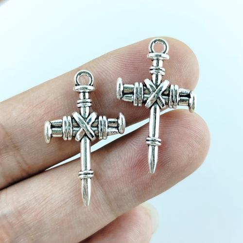 Colgantes de Aleación de Zinc en Forma Cruces, chapado en color de plata antigua, Bricolaje, 20x34mm, 100PCs/Bolsa, Vendido por Bolsa