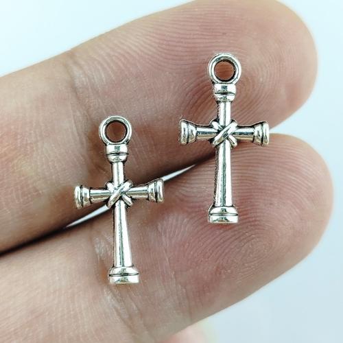 Colgantes de Aleación de Zinc en Forma Cruces, chapado en color de plata antigua, Bricolaje, 11x20mm, 100PCs/Bolsa, Vendido por Bolsa