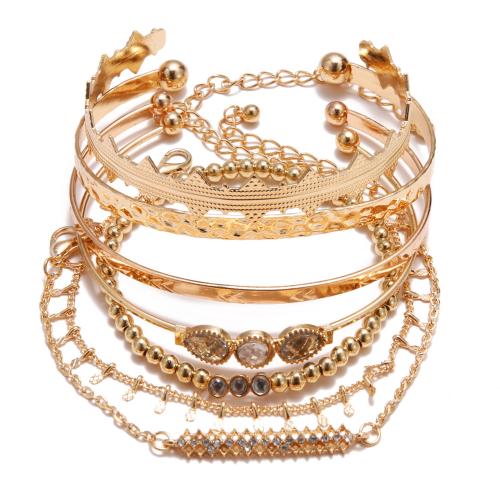 Zinc Alloy Multi Bangle Sets, with Crystal, gold color plated, fashion jewelry & multilayer, gold 