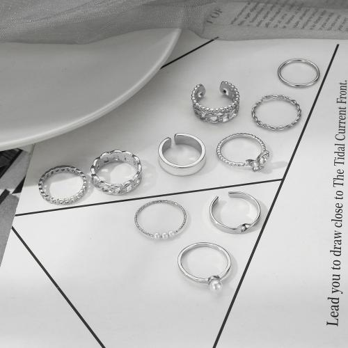 Zink-Legierung Ring Set, Zinklegierung, mit Kristall & Kunststoff Perlen, plattiert, 10 Stück & Modeschmuck, keine, verkauft von setzen