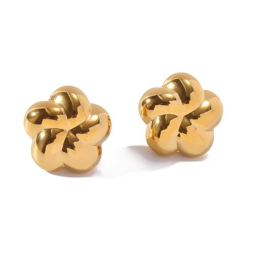 Edelstahl Stud Ohrring, 304 Edelstahl, Blume, goldfarben plattiert, Modeschmuck, goldfarben, 25.5mm, verkauft von Paar