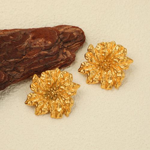 Edelstahl Stud Ohrring, 304 Edelstahl, Blume, goldfarben plattiert, Modeschmuck, goldfarben, 27mm, verkauft von Paar