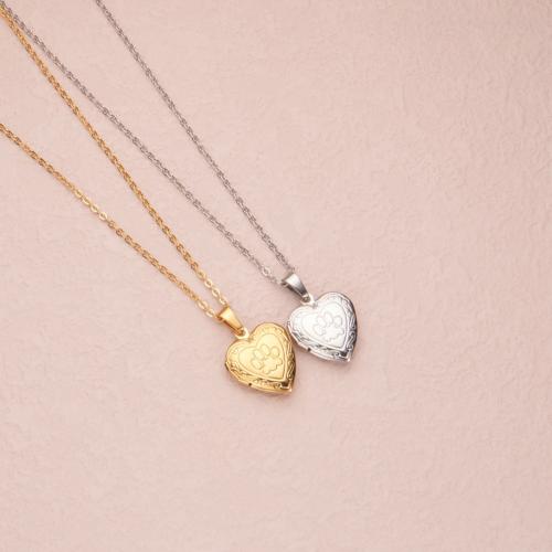 Fashion Locket Necklace, 304 Stainless Steel, with 2 Inch extender chain, Heart, polished, can open and put into something & fashion jewelry & for woman Inch [